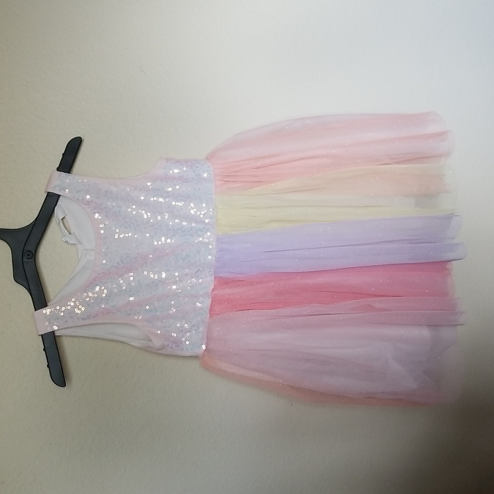 H&M White Sequin & Pastel Rainbow Tulle Party Dress